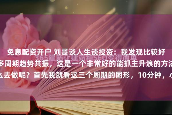 免息配资开户 刘哥谈人生谈投资:我发现比较好的捕捉趋势的方法就是多周期趋势共振,这是一个非常好的能抓主升浪的方法。具体的是怎么去做呢?首先我就看这三个周期的图形,10分钟,小时线,日线周期。这三个周期也是分别...